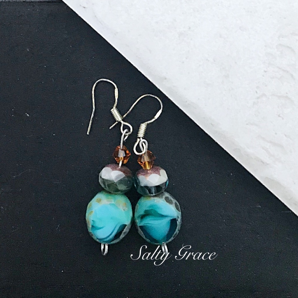 Sea bed, Beach glass sterling silver earrings